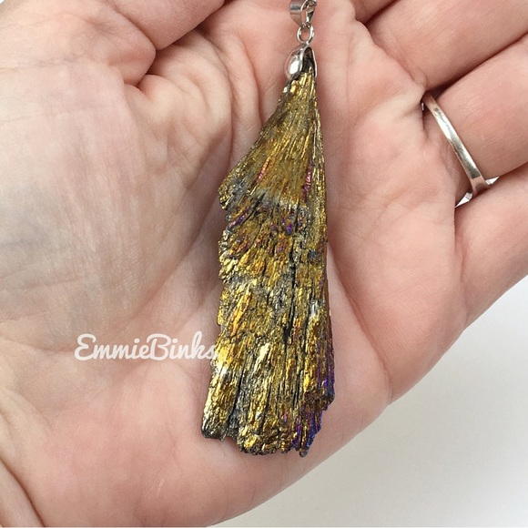 New Amazing Raw Tourmaline Crystal Chunk Platinum Plated Pendant Necklace - Picture 11 of 16